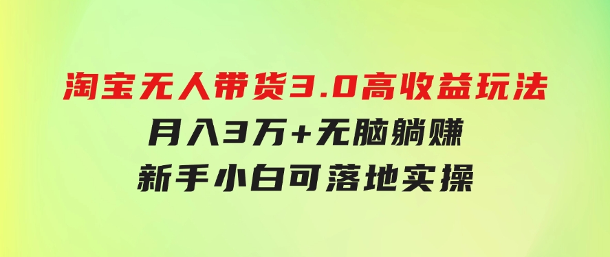 淘宝无人带货3.0高收益玩法，月入3万+，无脑躺赚，新手小白可落地实操-海纳网创学院