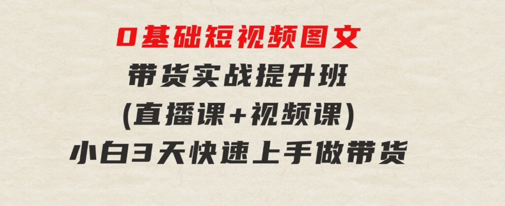 0基础短视频图文带货实战提升班(直播课+视频课)：小白3天快速上手做带货-海纳网创学院