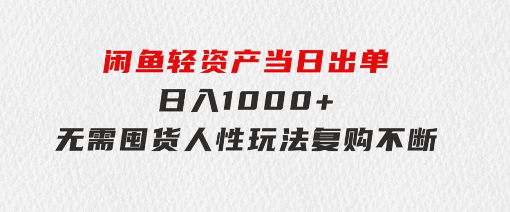 闲鱼轻资产当日出单日入1000+无需囤货人性玩法复购不断-海纳网创学院