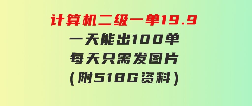 计算机二级，一单19.9一天能出100单，每天只需发发图片（附518G资料）-海纳网创学院