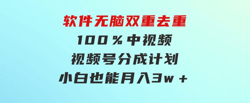 利用这款软件无脑双重去重100％中视频＋视频号分成计划小白也能月入3w＋-海纳网创学院