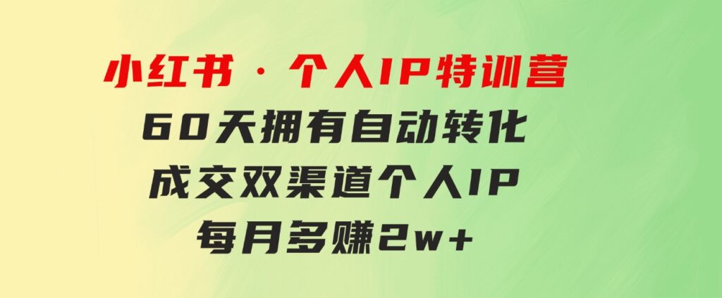 小红书·个人IP特训营：60天拥有自动转化成交双渠道个人IP，每月多赚2w+-海纳网创学院