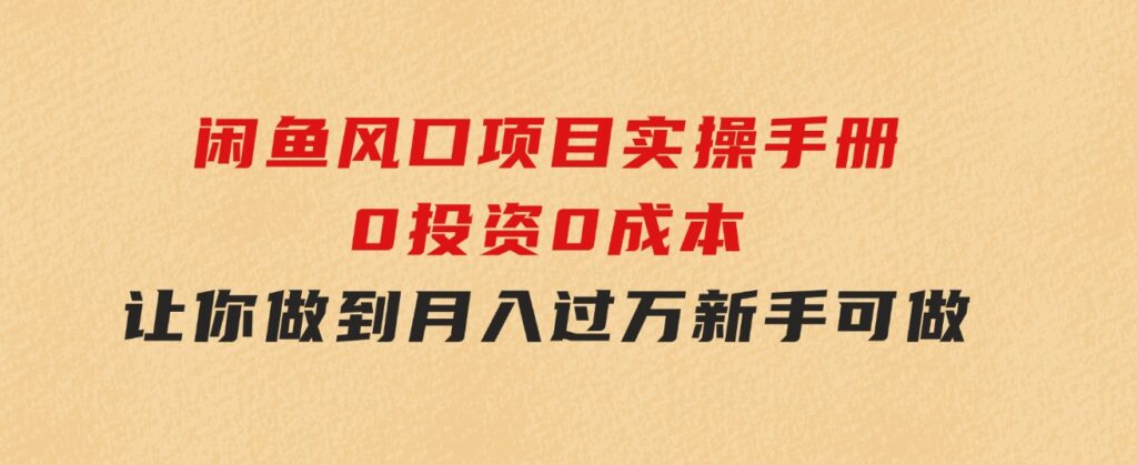 闲鱼风口项目实操手册，0投资0成本，让你做到，月入过万，新手可做-海纳网创学院