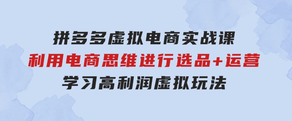 拼多多虚拟电商实战课：利用电商思维进行选品+运营，学习高利润虚拟玩法-海纳网创学院