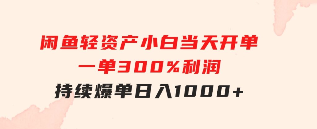 闲鱼轻资产：小白当天开单，一单300%利润，持续爆单，日入1000+-海纳网创学院