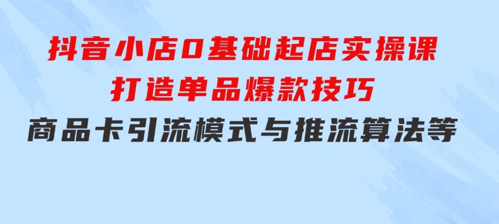 抖音小店0基础起店实操课，打造单品爆款技巧、商品卡引流模式与推流算法等-海纳网创学院