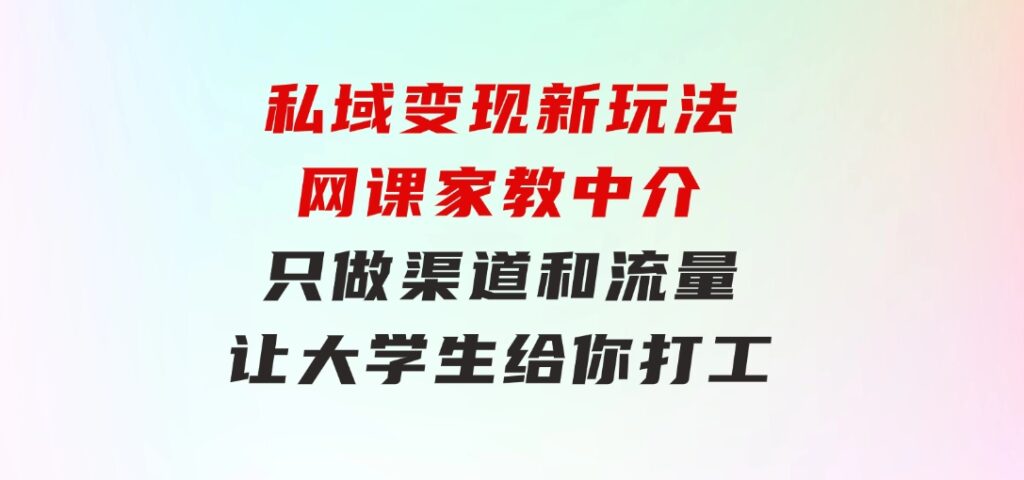 私域变现新玩法，网课家教中介，只做渠道和流量，让大学生给你打工-海纳网创学院