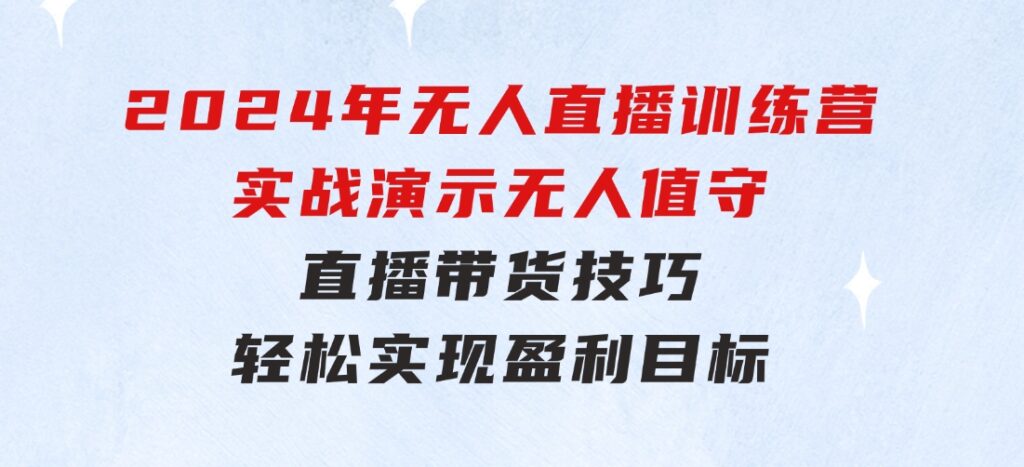 2024年无人直播训练营：实战演示无人值守直播带货技巧，轻松实现盈利目标-海纳网创学院