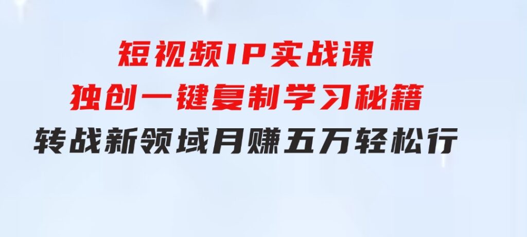 短视频IP实战课，独创一键复制学习秘籍，转战新领域，月赚五万轻松行-海纳网创学院