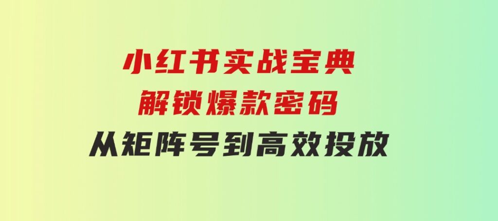 小红书实战宝典：解锁爆款密码，从矩阵号到高效投放-海纳网创学院