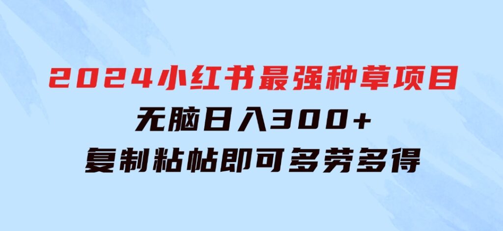 2024小红书最强种草项目，无脑日入300+，复制粘帖即可，多劳多得-海纳网创学院