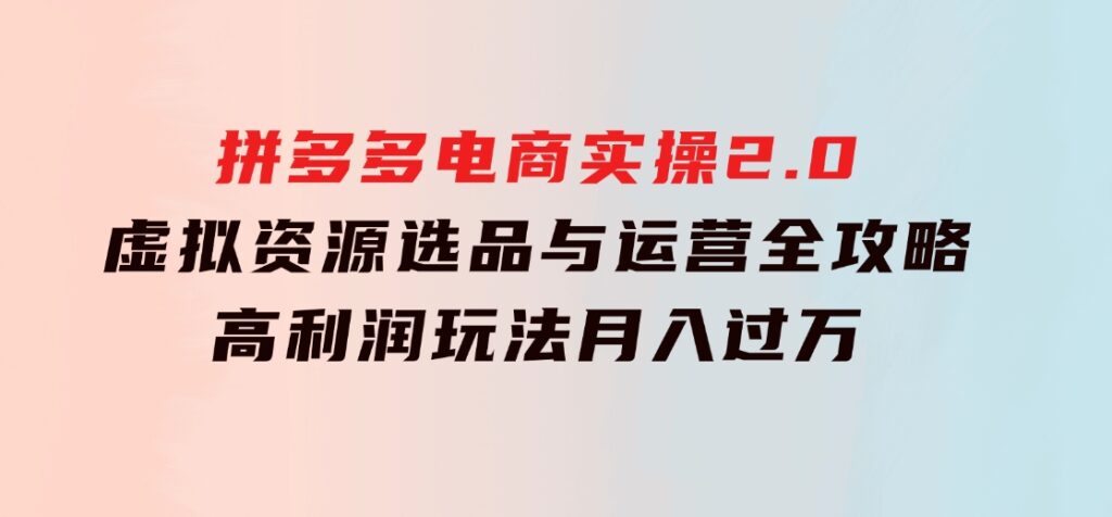 拼多多电商实操2.0：虚拟资源选品与运营全攻略，高利润玩法，月入过万-海纳网创学院