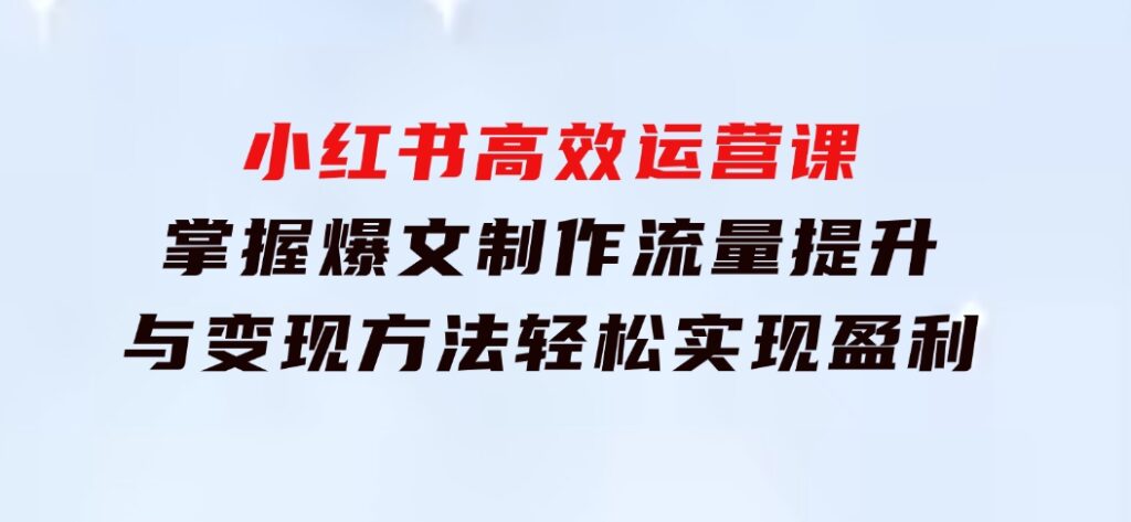 小红书高效运营课：掌握爆文制作、流量提升与变现方法，轻松实现盈利-海纳网创学院