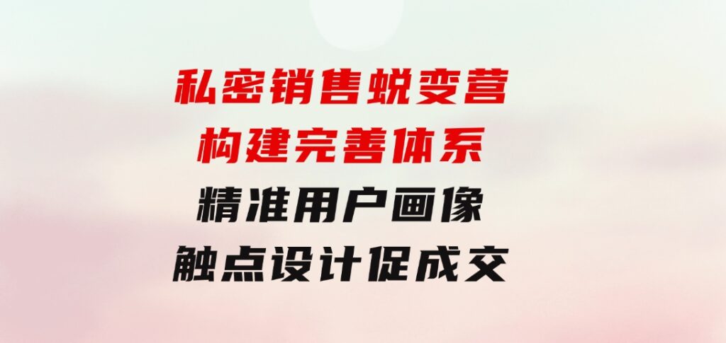 私密销售蜕变营：构建完善体系，精准用户画像，触点设计促成交-海纳网创学院