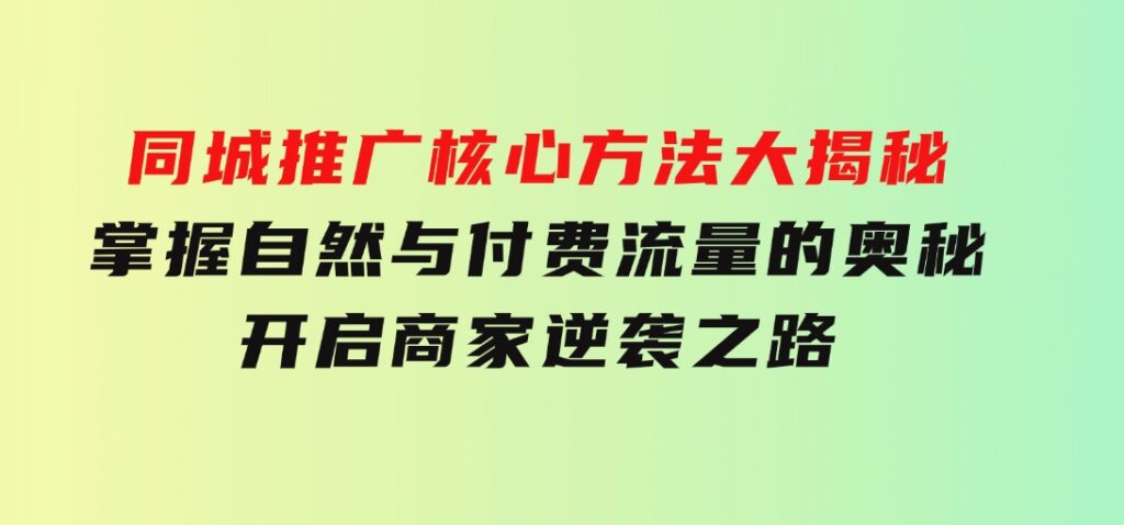 同城推广核心方法大揭秘：掌握自然与付费流量的奥秘，开启商家逆袭之路-海纳网创学院