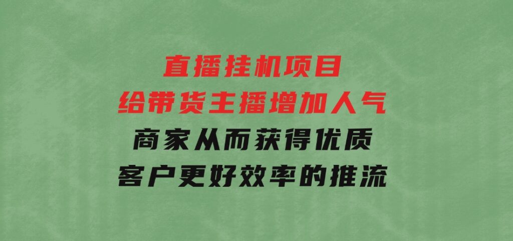 直播挂机项目是给带货主播增加人气，商家从而获得优质客户更好效率的推…-海纳网创学院