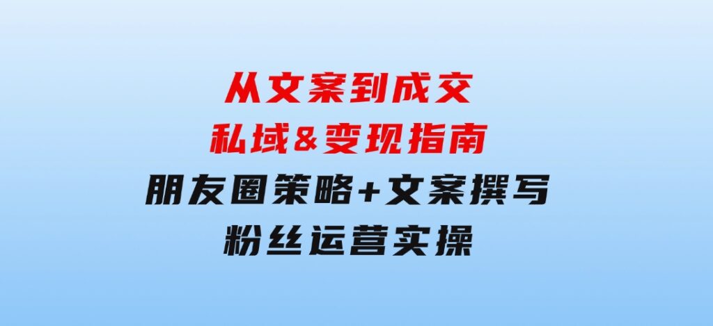 从文案到成交，私域&变现指南：朋友圈策略+文案撰写+粉丝运营实操-海纳网创学院