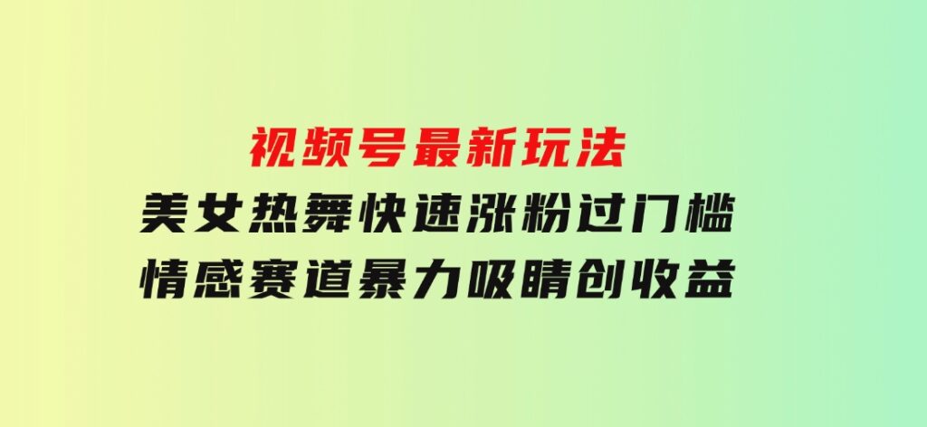 视频号最新玩法美女热舞快速涨粉过门槛情感赛道暴力吸睛创收益-海纳网创学院