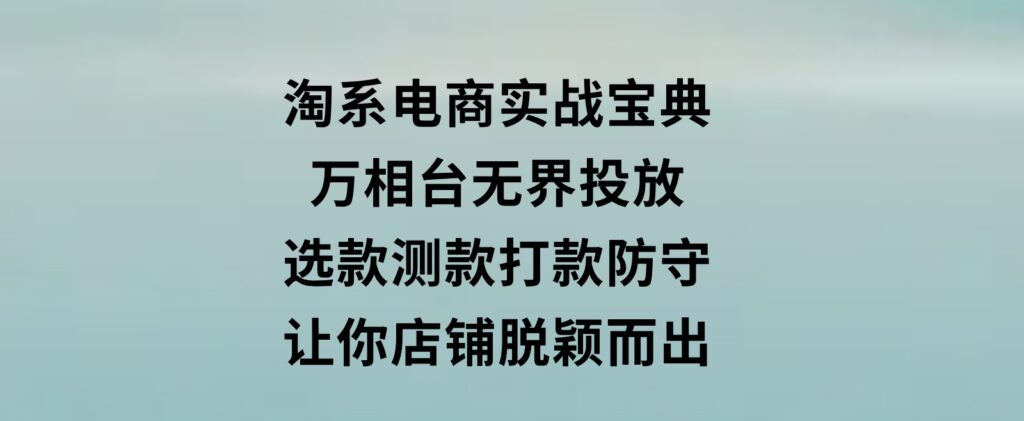 淘系电商实战宝典：万相台无界投放，选款测款打款防守，让你店铺脱颖而出-海南千川网络科技