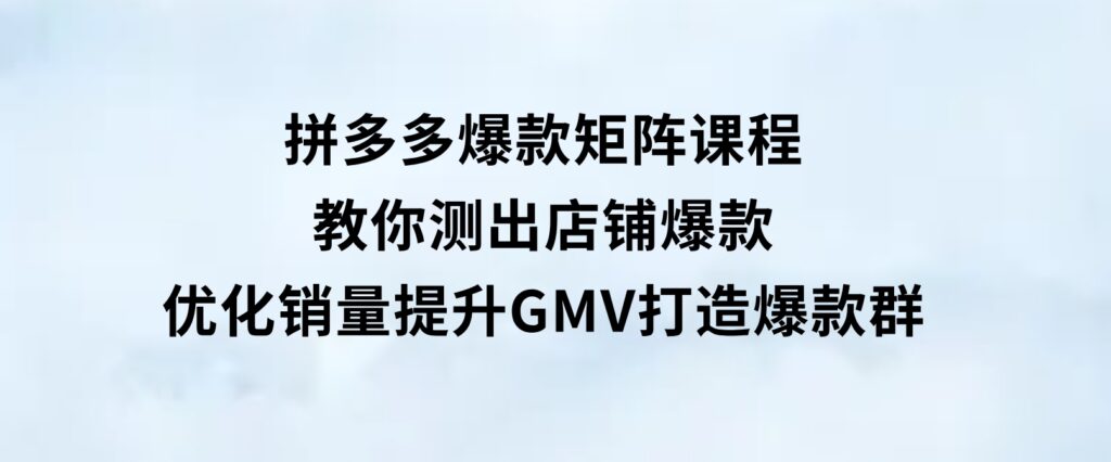 拼多多爆款矩阵课程：教你测出店铺爆款，优化销量，提升GMV，打造爆款群-海南千川网络科技