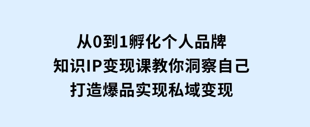 从0到1孵化个人品牌，知识IP变现课教你洞察自己，打造爆品，实现私域变现-海南千川网络科技