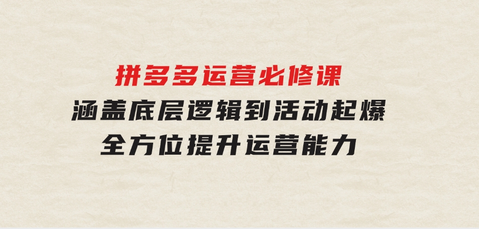 拼多多运营必修课：涵盖底层逻辑到活动起爆，全方位提升运营能力-海南千川网络科技