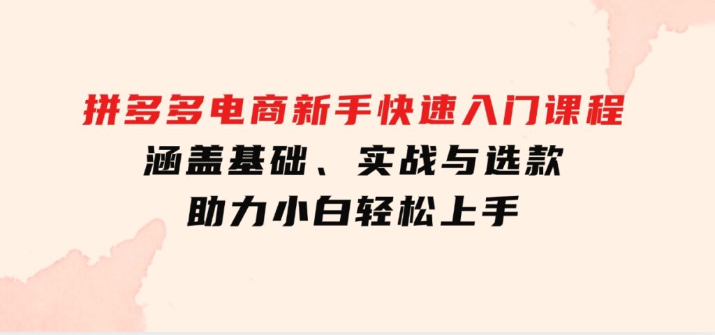 拼多多电商新手快速入门课程：涵盖基础、实战与选款，助力小白轻松上手-海南千川网络科技