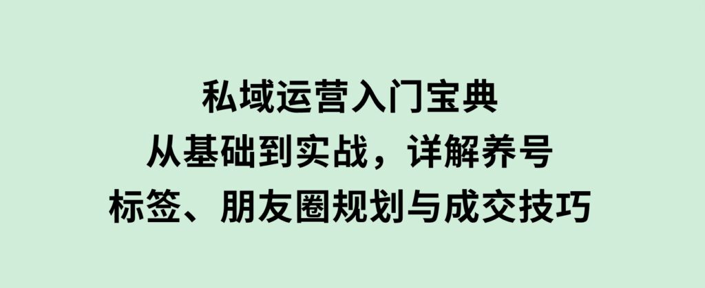 私域运营入门宝典：从基础到实战，详解养号、标签、朋友圈规划与成交技巧-海南千川网络科技