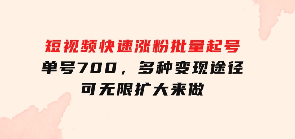 短视频快速涨粉，批量起号，单号700，多种变现途径，可无限扩大来做。-海南千川网络科技