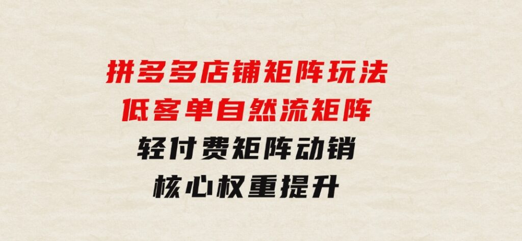 拼多多店铺矩阵玩法：低客单自然流矩阵/轻付费矩阵动销/核心权重提升-海南千川网络科技