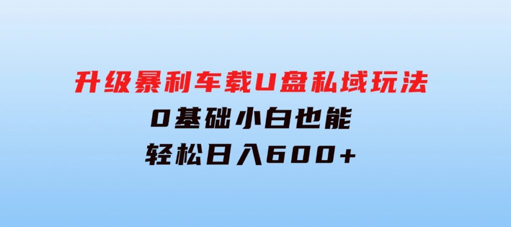 升级暴利车载U盘私域玩法，0基础小白也能轻松日入600+-海南千川网络科技