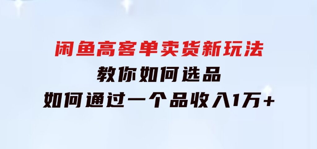 闲鱼高客单卖货新玩法，教你如何选品，如何通过一个品收入1万+-海南千川网络科技