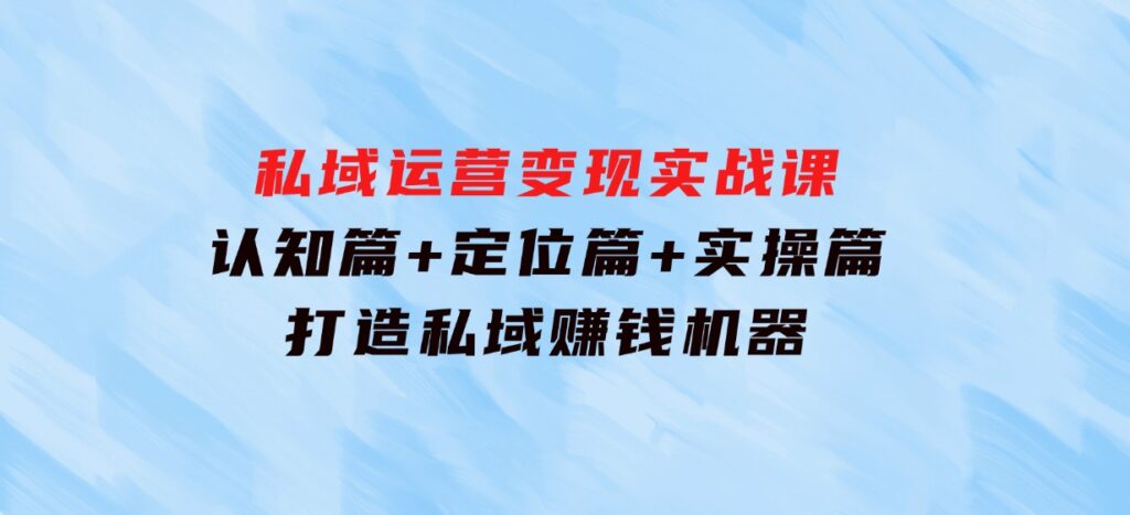 私域运营变现实战课：认知篇+定位篇+实操篇，打造私域赚钱机器-海南千川网络科技