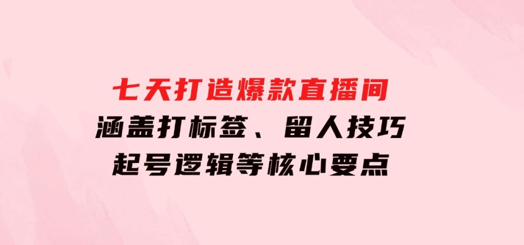 七天打造爆款直播间：涵盖打标签、留人技巧、起号逻辑等核心要点-海南千川网络科技