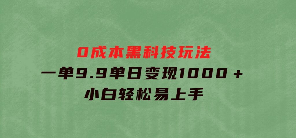 0成本黑科技玩法，一单9.9单日变现1000＋，小白轻松易上手-海南千川网络科技