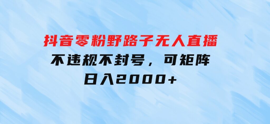 抖音零粉野路子无人直播，不违规不封号，可矩阵，日入2000+-海南千川网络科技