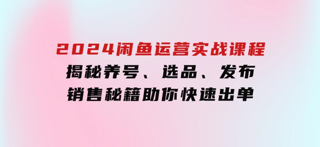 2024闲鱼运营实战课程：揭秘养号、选品、发布与销售秘籍，助你快速出单-海南千川网络科技