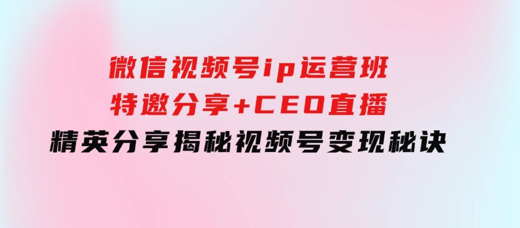 微信视频号ip运营班：特邀分享+CEO直播+精英分享，揭秘视频号变现秘诀-海南千川网络科技