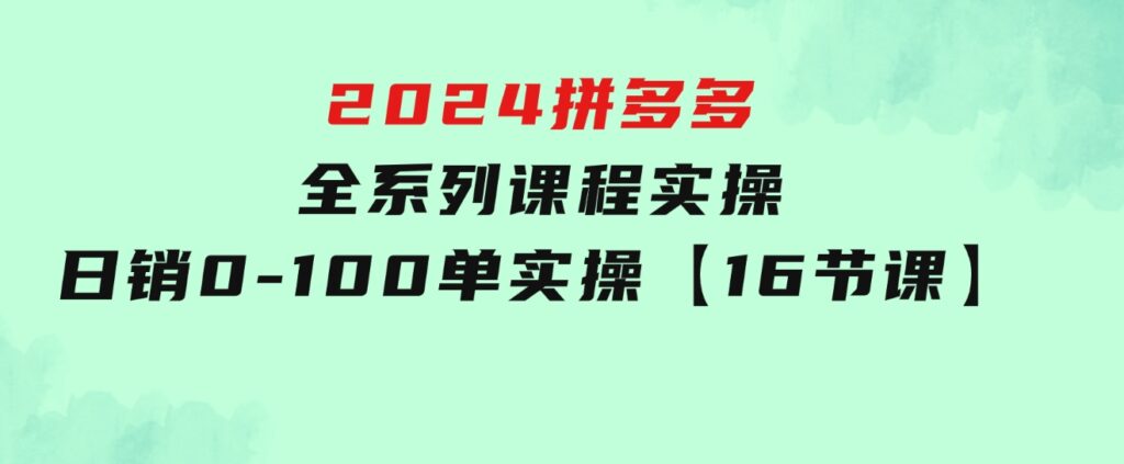 2024拼多多全系列课程实操，日销0-100单实操【16节课】-海南千川网络科技