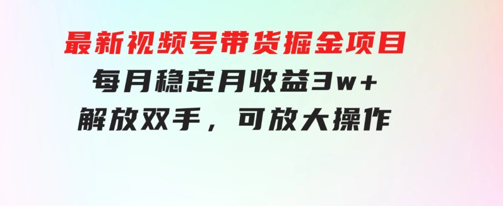 最新视频号带货掘金项目，每月稳定月收益3w+，解放双手，可放大操作-海南千川网络科技