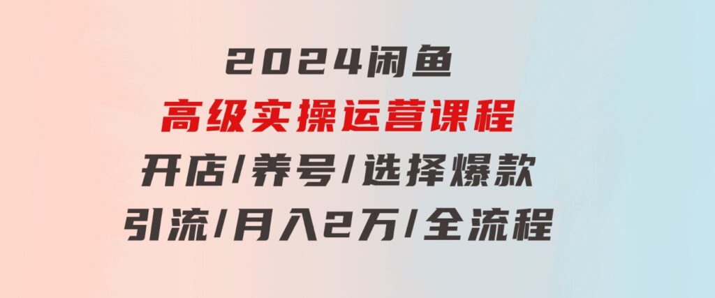 2024闲鱼高级实操运营课程：开店/养号/选择爆款/引流/月入2万/全流程-海南千川网络科技