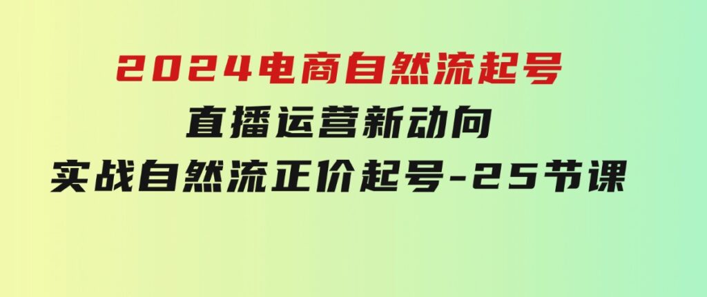 2024电商自然流起号，直播运营新动向实战自然流正价起号-25节课-海南千川网络科技