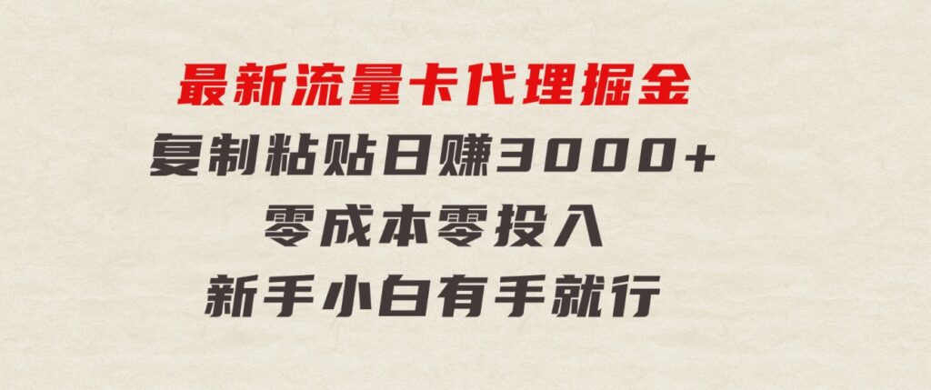 最新流量卡代理掘金，复制粘贴日赚3000+，零成本零投入，新手小白有手就行-海南千川网络科技