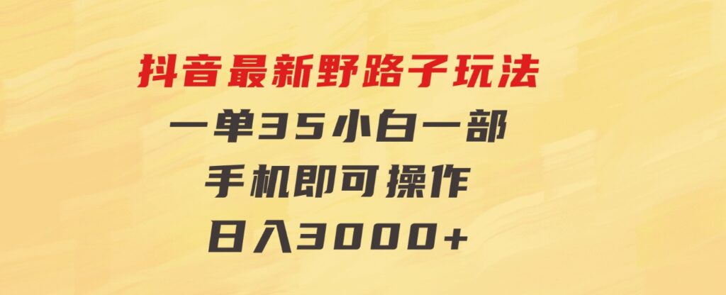 抖音最新野路子玩法，一单35，小白一部手机即可操作，，日入3000+-海南千川网络科技