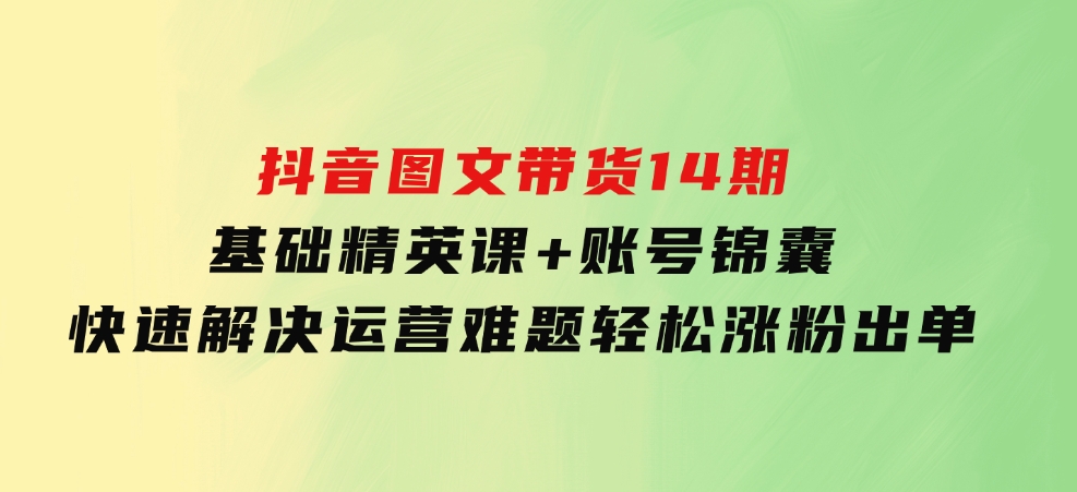 抖音图文带货14期：基础精英课+账号锦囊，快速解决运营难题轻松涨粉出单-海南千川网络科技