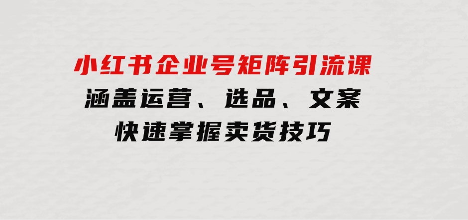 小红书企业号矩阵引流课，涵盖运营、选品、文案，快速掌握卖货技巧-海南千川网络科技