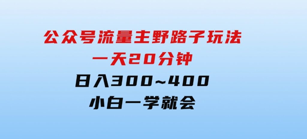 公众号流量主野路子玩法，一天20分钟，日入300~400，小白一学就会-海南千川网络科技