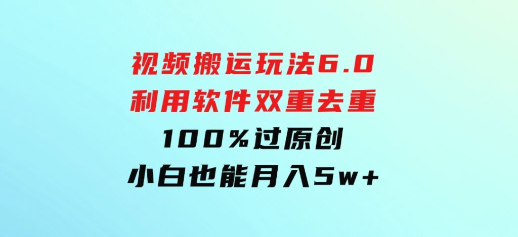 视频搬运玩法6.0，利用软件双重去重，100%过原创，小白也能月入5w+-海南千川网络科技