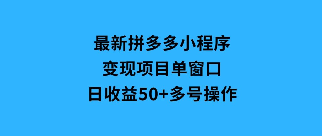 最新拼多多小程序变现项目，单窗口日收益50+多号操作-海南千川网络科技