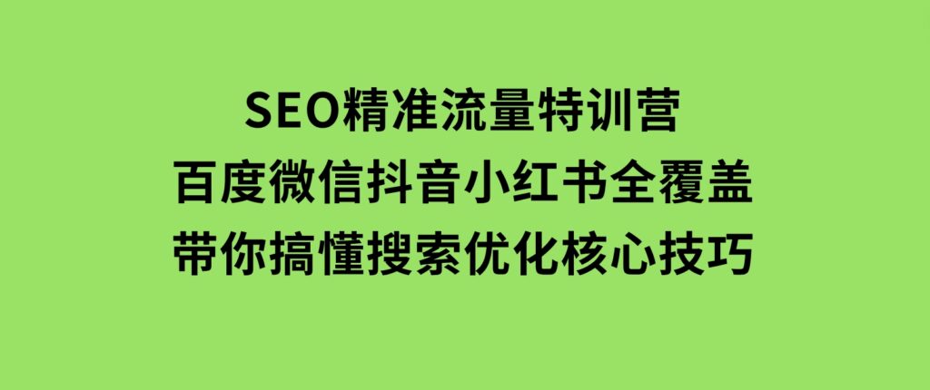 SEO精准流量特训营，百度微信抖音小红书全覆盖，带你搞懂搜索优化核心技巧-海南千川网络科技